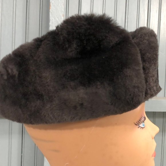 Langenberg Brown Vinyl Trooper 6 7/8 Winter Hat Ear Flaps Made USA - Picture 4 of 10